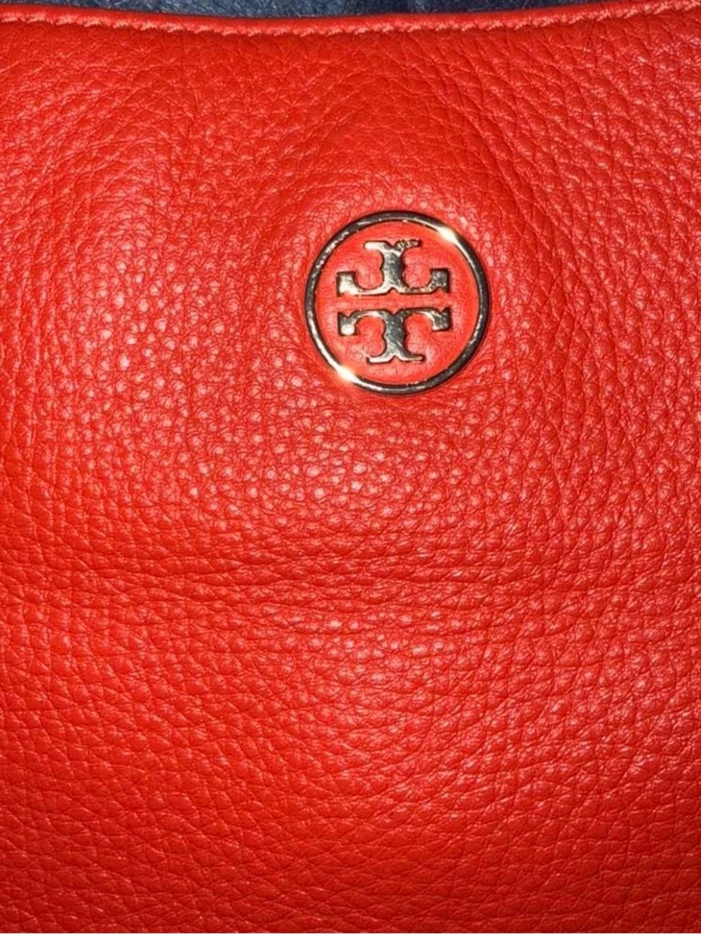Tory Burch Bright Red Leather Tote with Logo Medallion